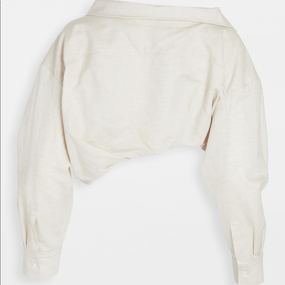 Jacquemus Mejean Cropped Twisted Cotton and Linen-Blend Shirt Neutrals FR40 - Picture 7 of 14